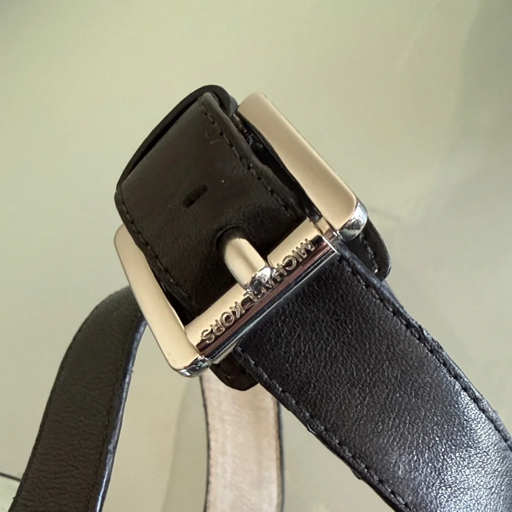 Michael Kors Black Leather Stiletto Sandals Size 9 Silver Studded Platform Heels